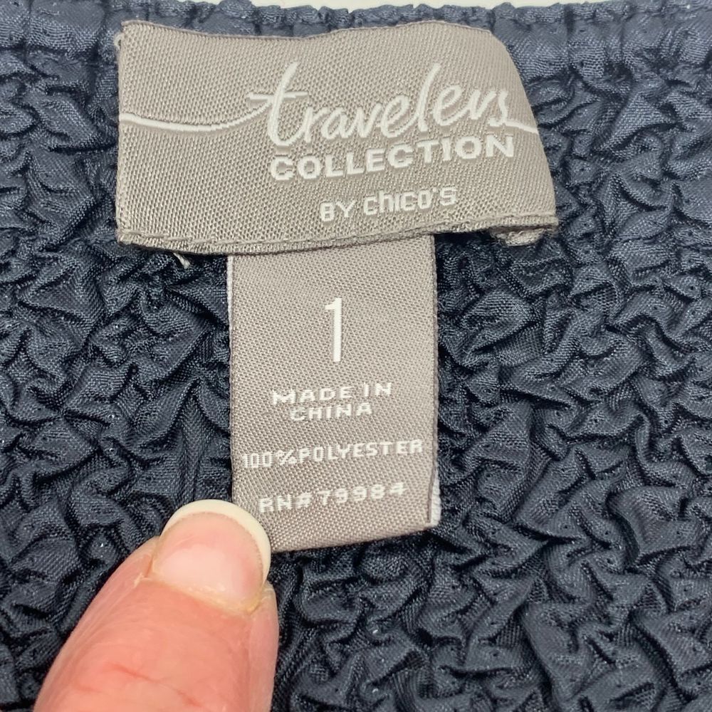 Chico's Travelers LS Open Front Cardigan Black/White Crinkle Striped Size 1/Med‎ - Picture 3 of 6